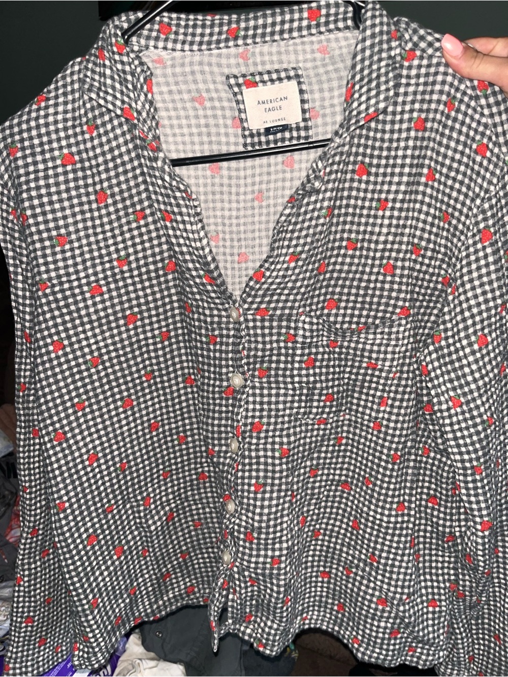 Two Piece Black & White Checker Srawberry Shirt w/ Matching Shorts
